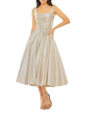 Metallic Gathered Fit-&-Flare Cocktail Dress