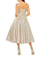 Metallic Gathered Fit-&-Flare Cocktail Dress