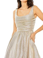 Metallic Gathered Fit-&-Flare Cocktail Dress