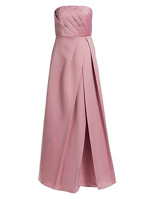 Rose Satin Pleated Strapless Gown