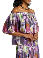 Vesey Floral Metallic-Satin Off-The-Shoulder Blouse