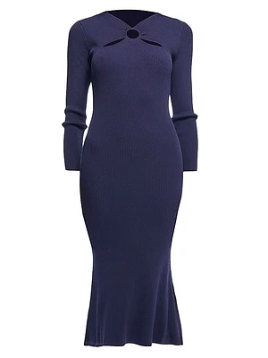 Aston Rib-Knit Cut-Out Crewneck Midi-Dress