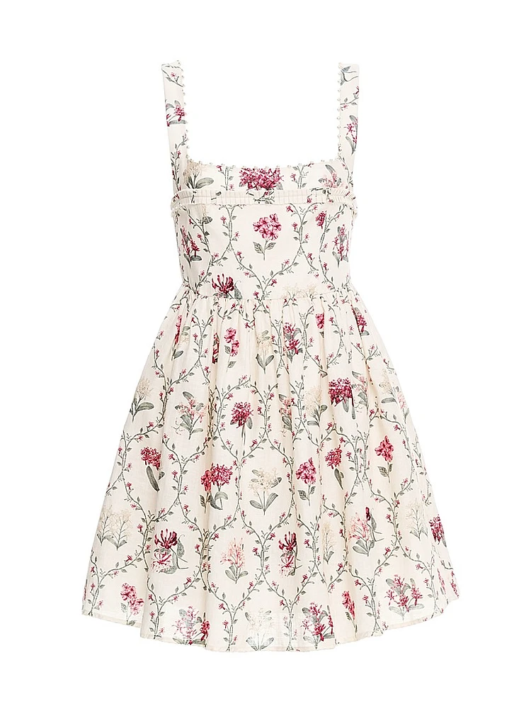 Barbara Orquidea Embellished Linen Minidress