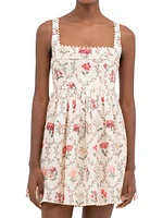 Barbara Orquidea Embellished Linen Minidress
