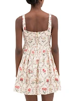 Barbara Orquidea Embellished Linen Minidress