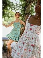 Barbara Orquidea Embellished Linen Minidress