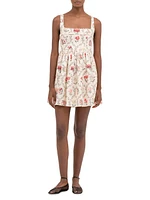Barbara Orquidea Embellished Linen Minidress
