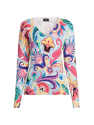 Summer Print V-Neck Top