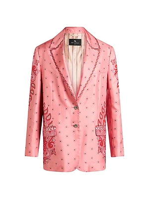 Medallion Silk Twill Boyfriend Blazer