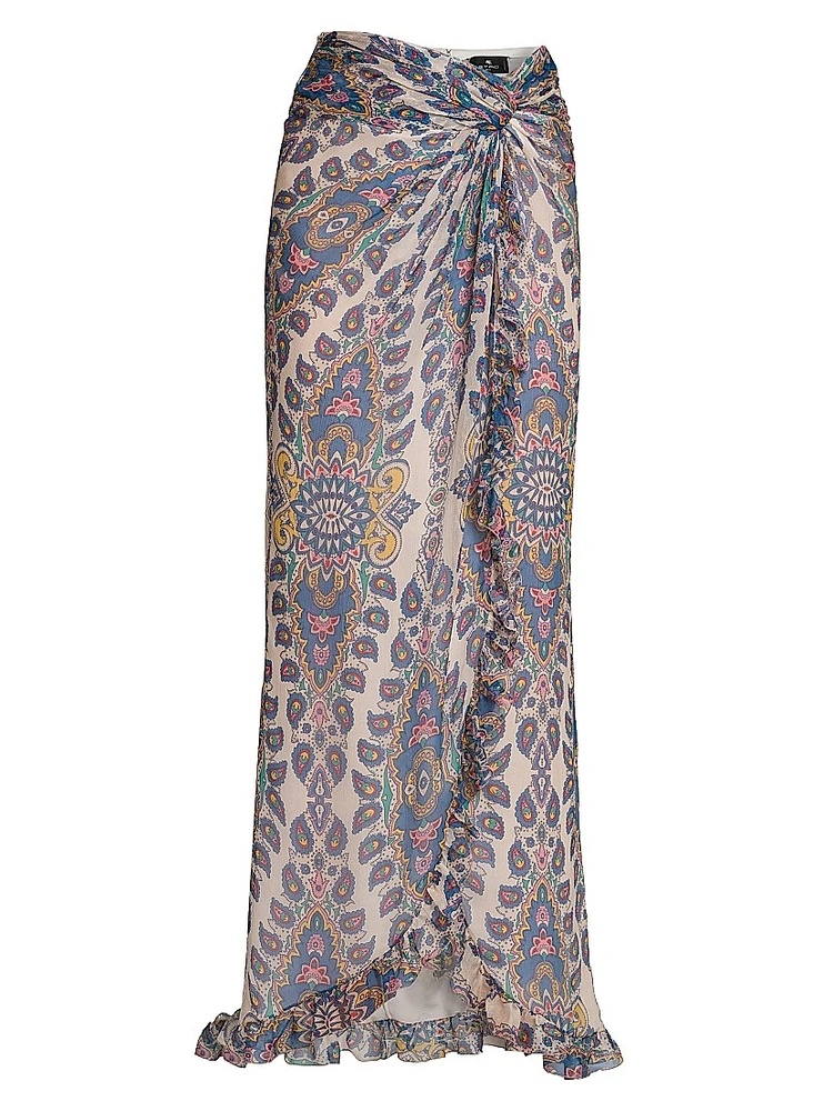 Medallion Chiffon Ruffle Maxi Skirt