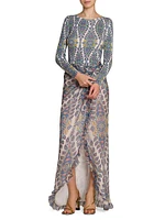 Medallion Chiffon Ruffle Maxi Skirt