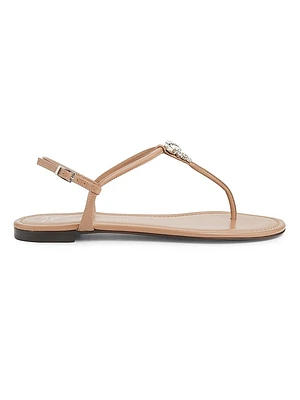 Crystal-Embellished Leather T-Strap Sandals