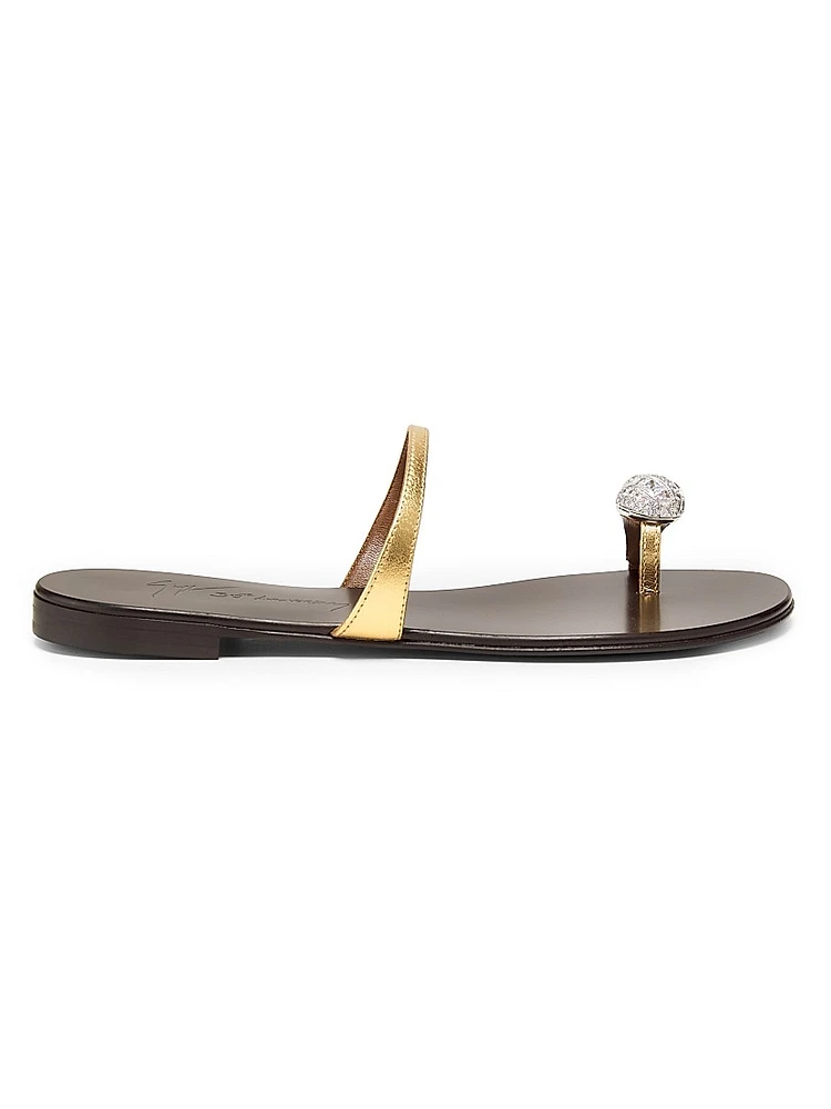 30th Anniversary Crystal-Embellished Toe Ring Metallic Leather Sandals