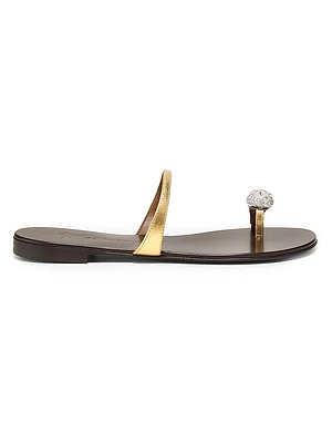 30th Anniversary Crystal-Embellished Toe Ring Metallic Leather Sandals
