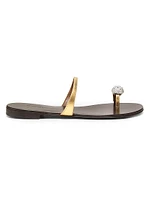30th Anniversary Crystal-Embellished Toe Ring Metallic Leather Sandals