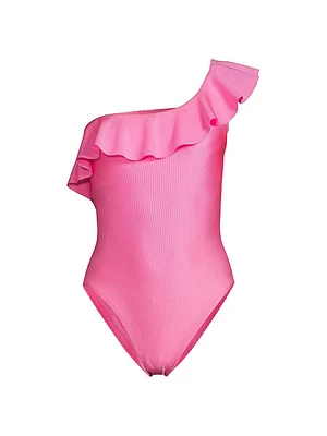 Ruffled One-Shoulder One-Piece Swimsuit