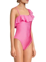 Ruffled One-Shoulder One-Piece Swimsuit