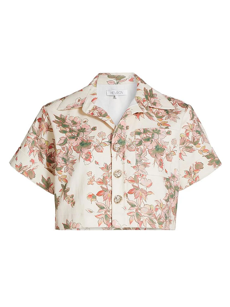 Ellison Floral Button-Front Crop Top