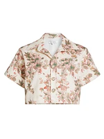 Ellison Floral Button-Front Crop Top