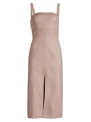 Linen Embroidered Midi-Dress