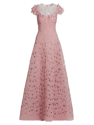 Floral Embroidered Organza A-Line Gown