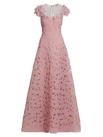 Floral Embroidered Organza A-Line Gown