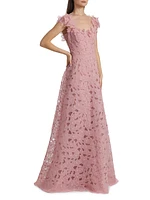 Floral Embroidered Organza A-Line Gown