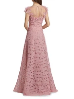 Floral Embroidered Organza A-Line Gown