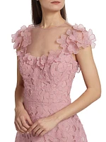 Floral Embroidered Organza A-Line Gown