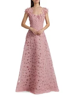 Floral Embroidered Organza A-Line Gown
