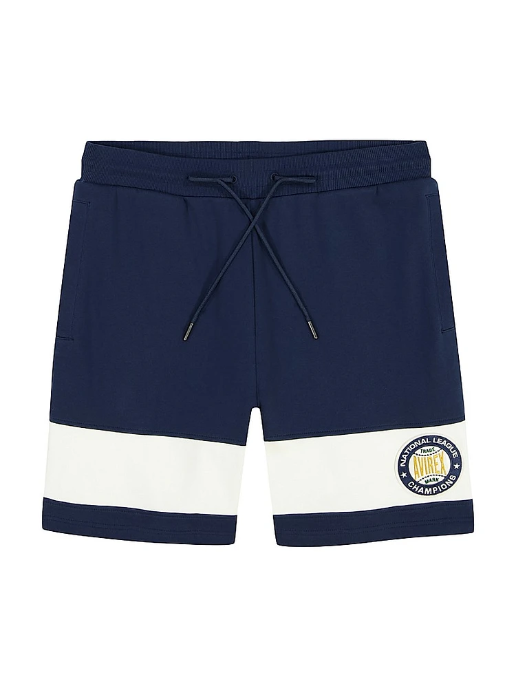 National League Logo-Embroidered Striped Cotton Drawstring Shorts