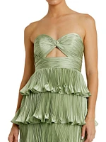 Ieena Pleated Charmeuse Strapless Tiered Ruffle Gown