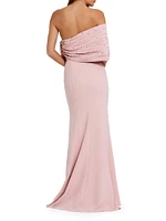 Evening Beaded Off-The-Shoulder Bow Satin Mermaid Gown