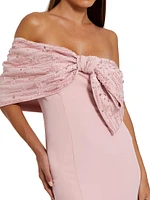 Evening Beaded Off-The-Shoulder Bow Satin Mermaid Gown