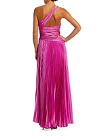 One-Shoulder Pleated Asymmetrical Gown
