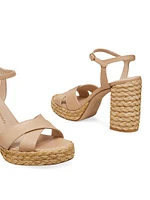 Dayna 90MM Leather & Raffia Platform Sandals