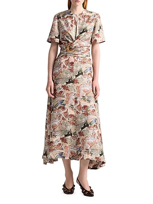 Honey Printed Wrap Midi-Dress