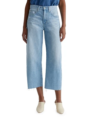 Hattie Cotton Raw-Edge Wide-Leg Crop Jeans