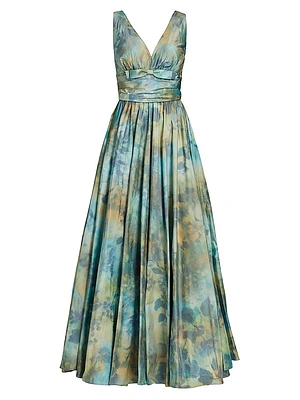 Silk Taffeta Floral Gown