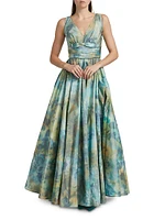 Silk Taffeta Floral Gown
