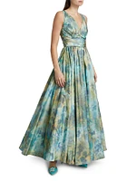 Silk Taffeta Floral Gown