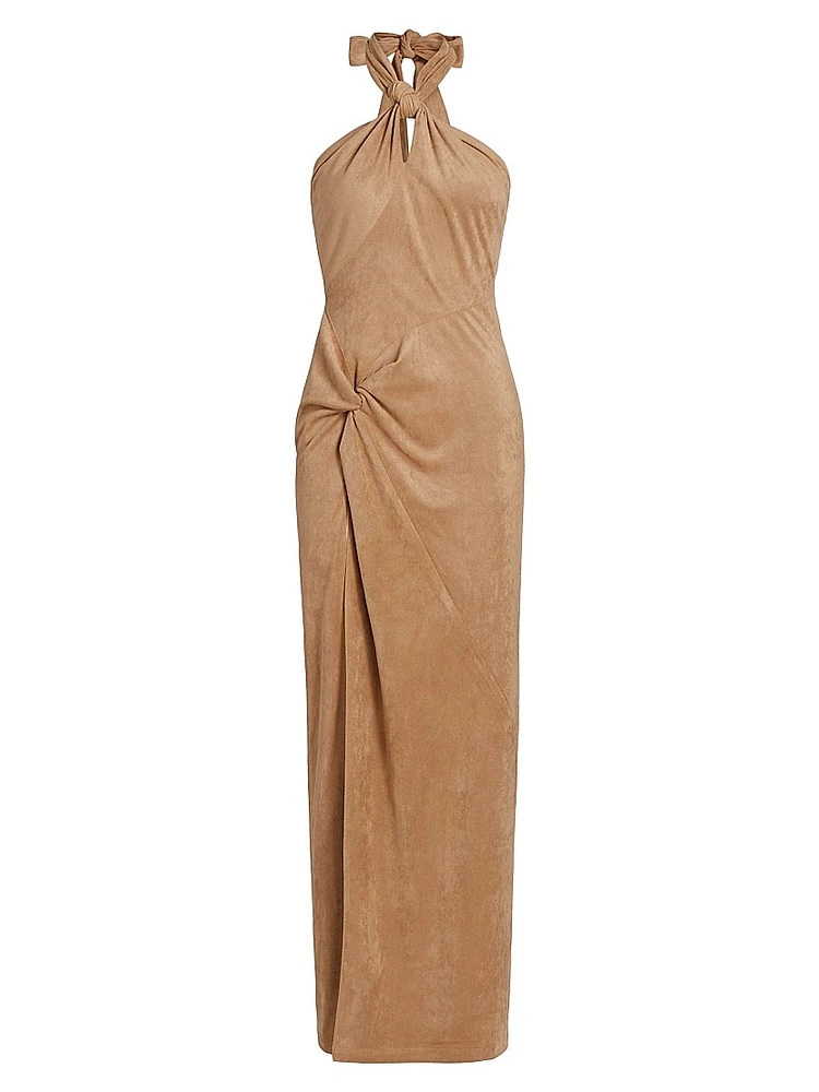 Brigita Faux-Suede Halterneck Maxi Dress