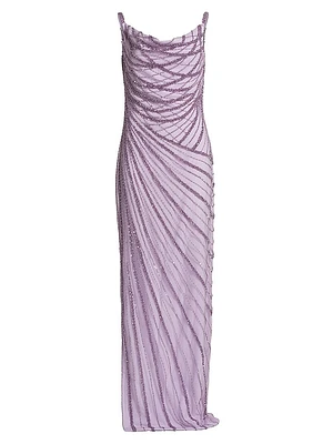 Embroidered Tulle Cowl Gown