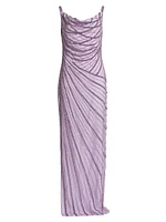 Embroidered Tulle Cowl Gown