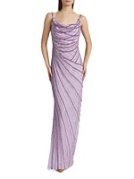 Embroidered Tulle Cowl Gown