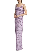 Embroidered Tulle Cowl Gown