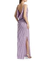 Embroidered Tulle Cowl Gown