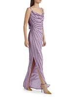 Embroidered Tulle Cowl Gown