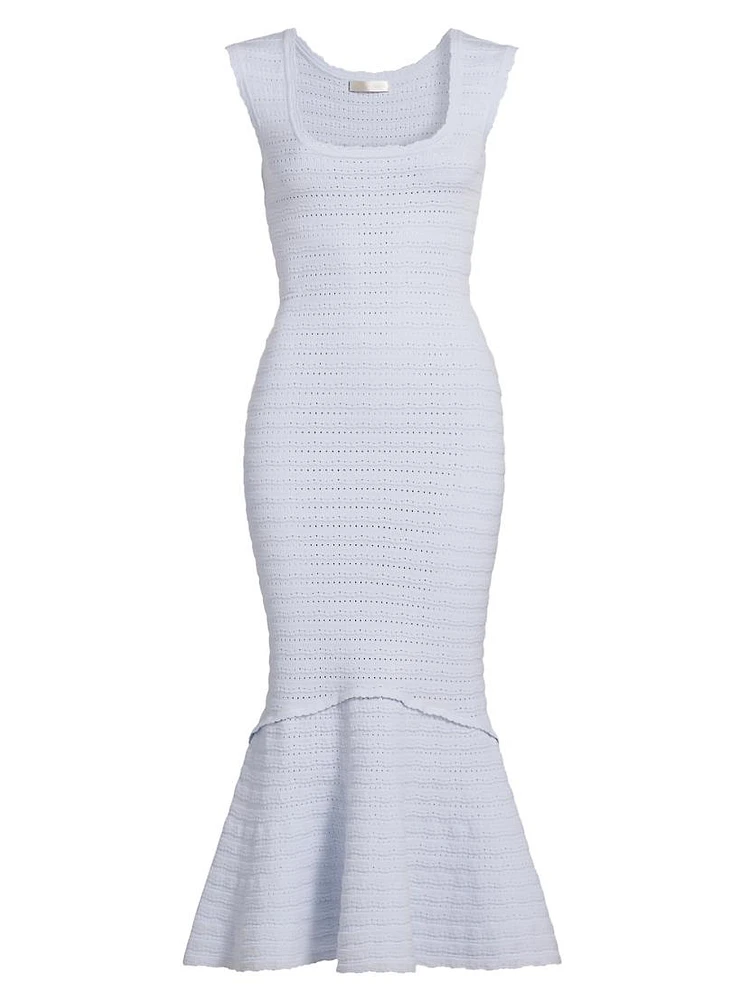 Leigh Pointelle Flounce Hem Midi-Dress