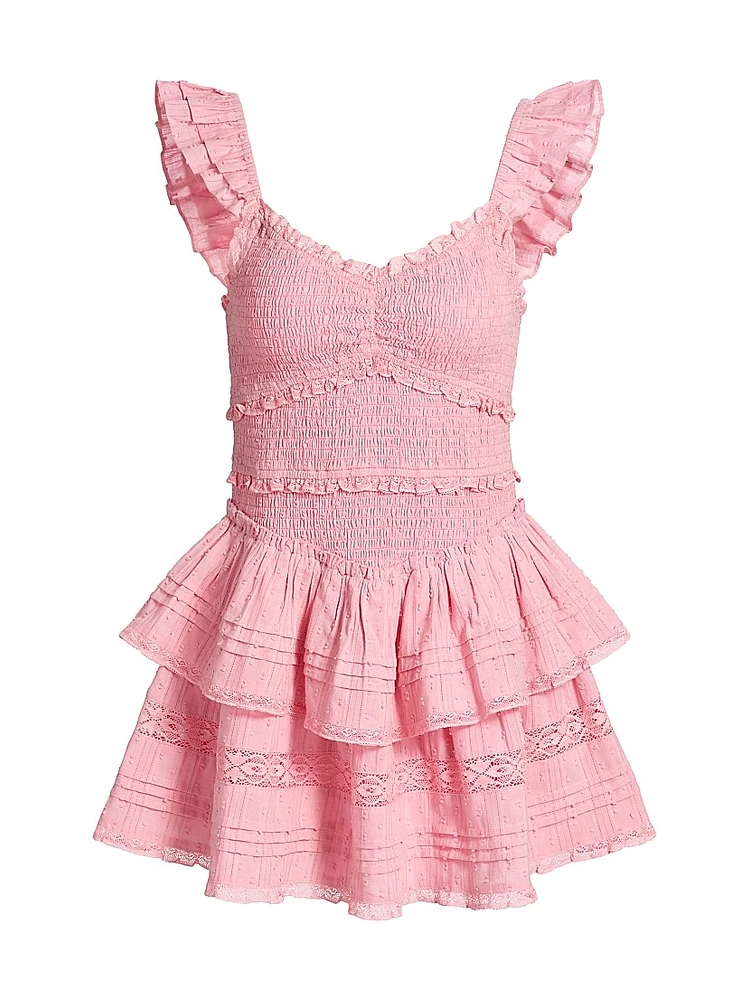 Lovine Smocked Cotton Ruffled Minidress